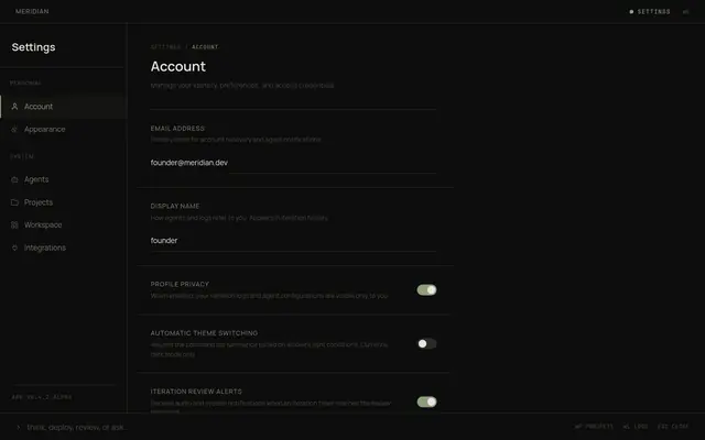 Settings · Account
